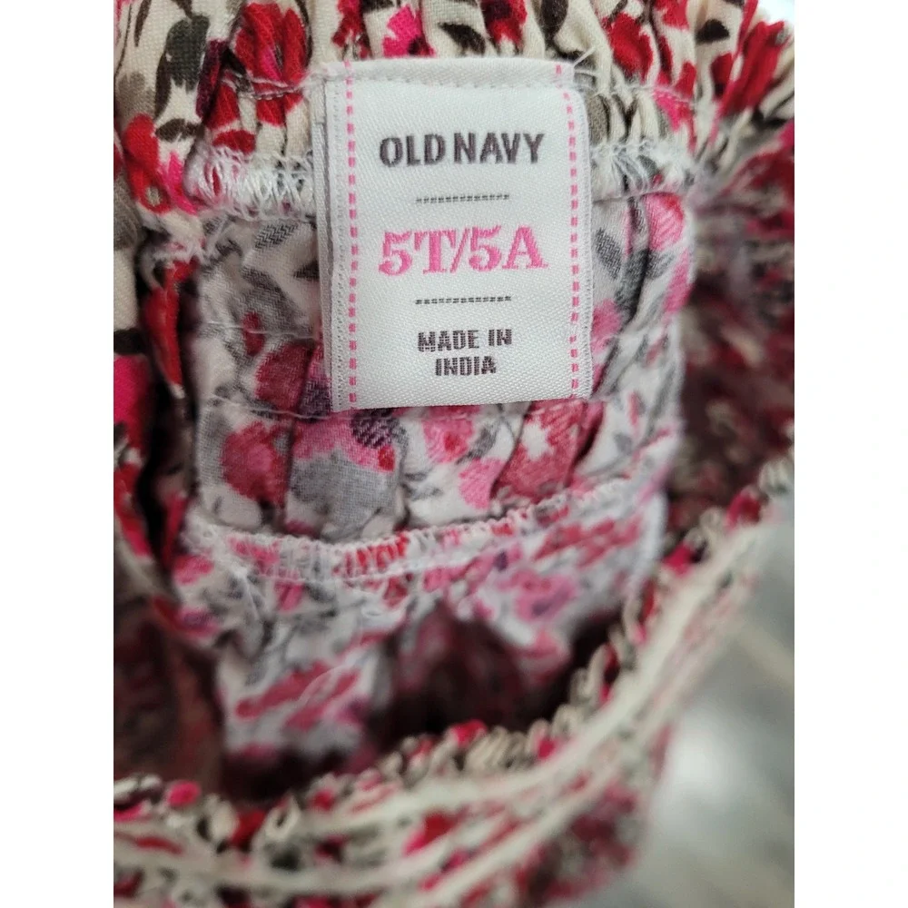Old Navy Toddler Girls‎ 5T Red Pink Floral Long Sleeve Ruffle Dress Smocked #10